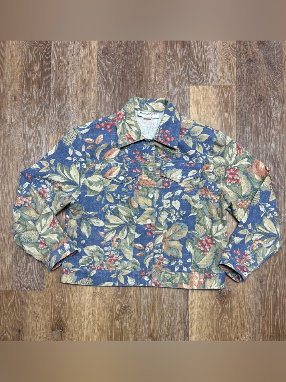 Norm Thompson Blue Floral Button-Down Shirt Jacket